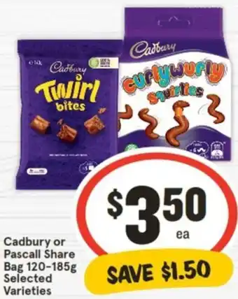 IGA Cadbury or Pascall Share Bag 120-185g offer