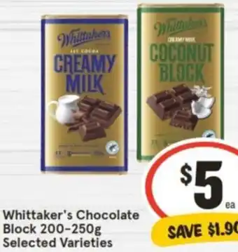 IGA Whittaker's Chocolate Block 200-250g offer