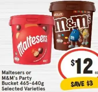 IGA Maltesers or M&M's Party Bucket 465-640g offer