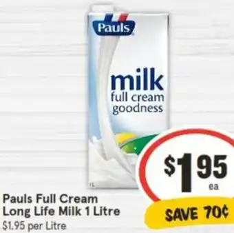 IGA Pauls Full Cream Long Life Milk 1 Litre offer
