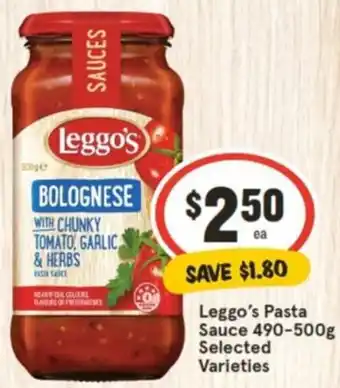 IGA Leggo's Pasta Sauce 490-500g offer