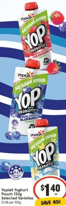 IGA Yoplait Yoghurt Pouch 130g offer