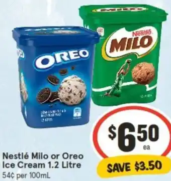 IGA Nestlé Milo or Oreo Ice Cream 1.2 Litre offer