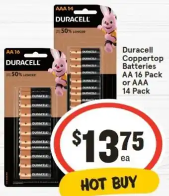 IGA Duracell Coppertop Batteries AA 16 Pack or AAA 14 Pack offer