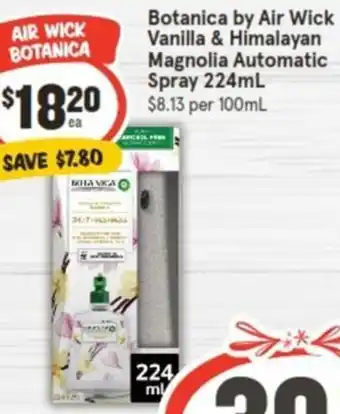 IGA Botanica by Air Wick Vanilla & Himalayan Magnolia Automatic Spray 224mL offer