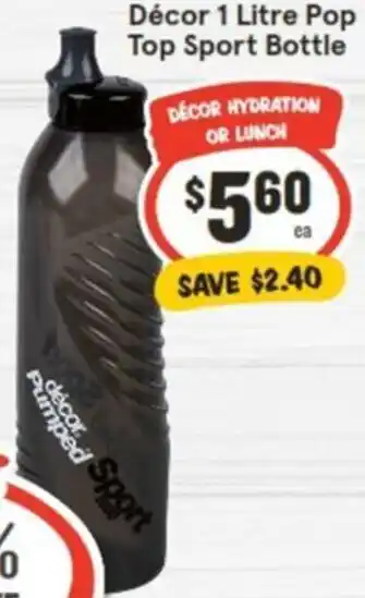 IGA Décor 1 Litre Pop Top Sport Bottle offer