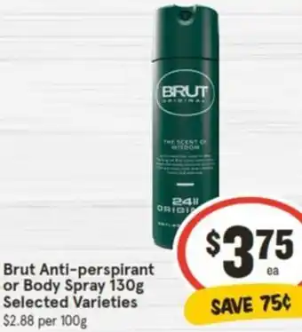 IGA Brut Anti-perspirant or Body Spray 130g offer