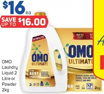 Foodland OMO Laundry Liquid 2 Litre or Powder 2kg offer
