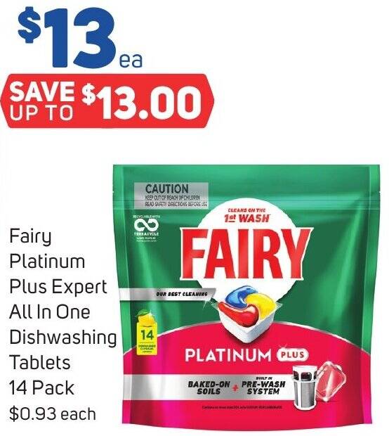 Fairy Platinum Plus Expert All In One Dishwashing Tablets offer at Foodland
