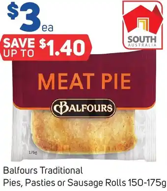 Foodland Balfours Traditional Pies, Pasties or Sausage Rolls 150-175g offer