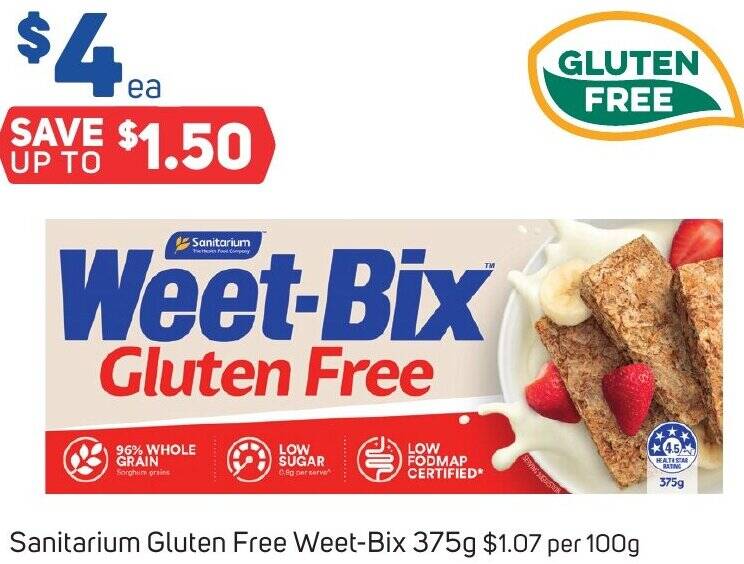Sanitarium Gluten Free WeetBix 375g offer at Foodland