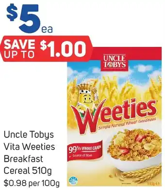 Foodland Uncle Tobys Vita Weeties Breakfast Cereal 510g offer