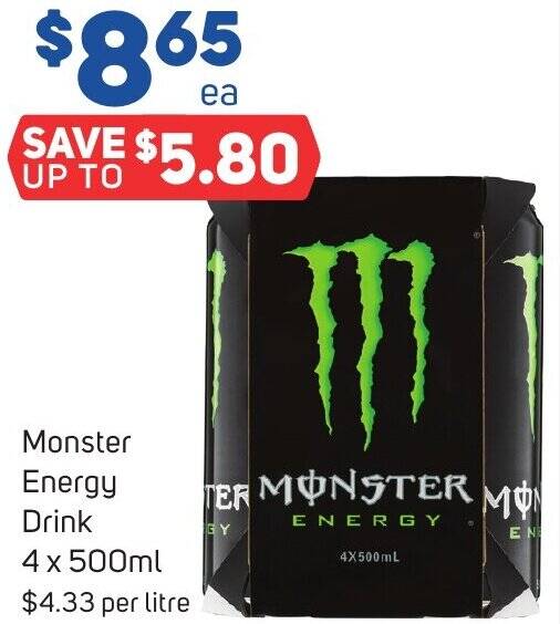 Monster Energy Drink 4 x 500ml offer at Foodland