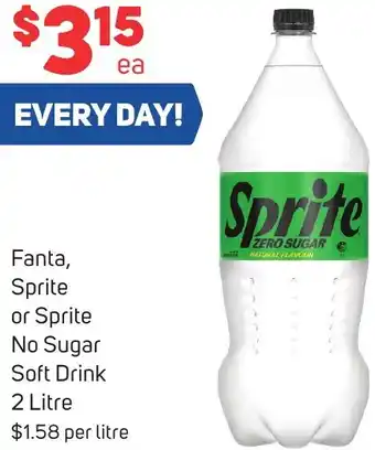 Fanta, Sprite or Sprite No Sugar Soft Drink 2 Litre