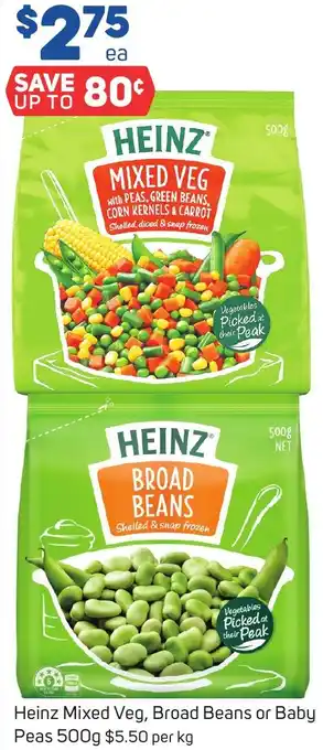Foodland Heinz Mixed Veg, Broad Beans or Baby Peas 500g offer