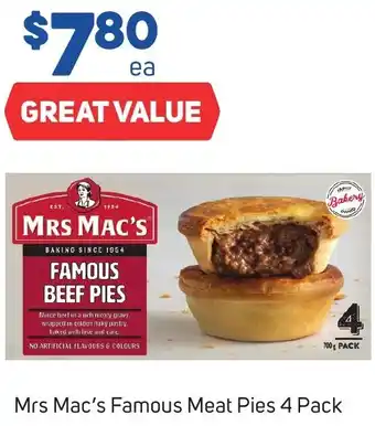 Foodland Mrs Mac's Famous Meat Pies 4 Pack offer