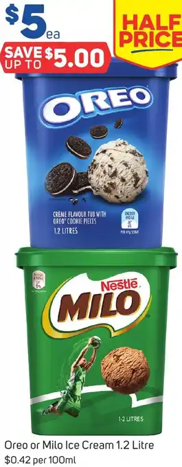 Foodland Oreo or Milo Ice Cream 1.2 Litre offer