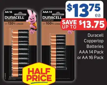 Foodland Duracell Coppertop Batteries AAA 14 Pack or AA 16 Pack offer