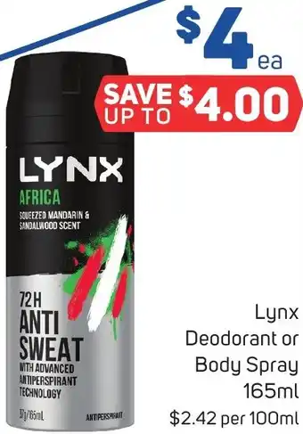 Foodland Lynx Deodorant or Body Spray 165ml offer