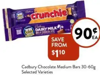 Foodworks Cadbury Chocolate Medium Bars 30-60g offer