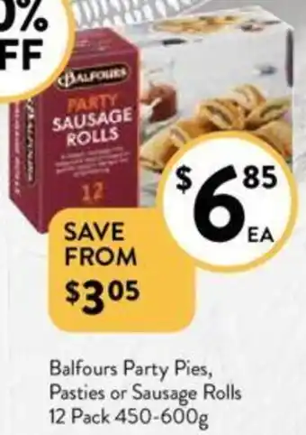 Foodworks Balfours Party Pies, Pasties or Sausage Rolls offer