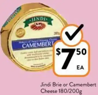 Foodworks Jindi Brie or Camembert Cheese 180/200g offer
