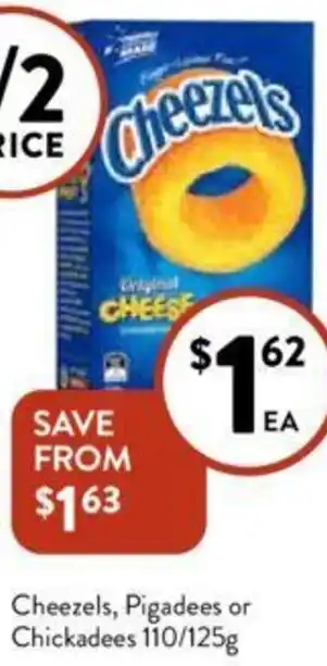 Foodworks Cheezels, Pigadees or Chickadees 110/125g offer