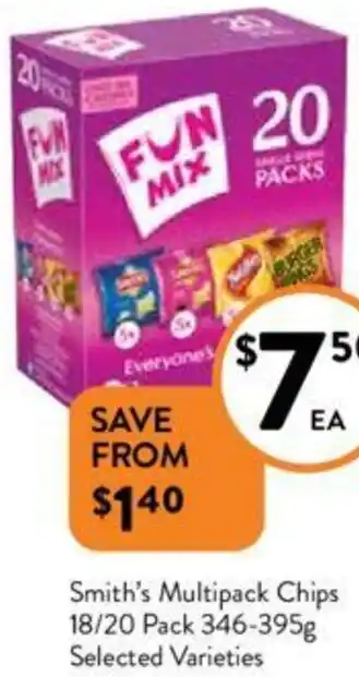Foodworks Smith's Multipack Chips 18/20 Pack 346-395g offer