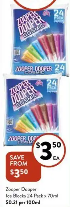 Foodworks Zooper Dooper Ice Blocks 24 Pack x 70ml offer