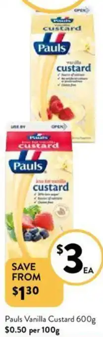 Foodworks Pauls Vanilla Custard 600g offer