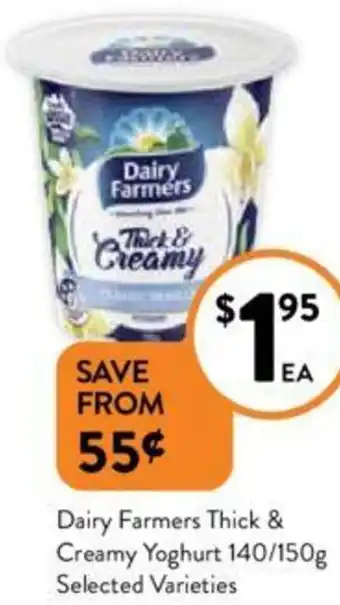 Foodworks Dairy Farmers Thick & Creamy Yoghurt 140/150g offer
