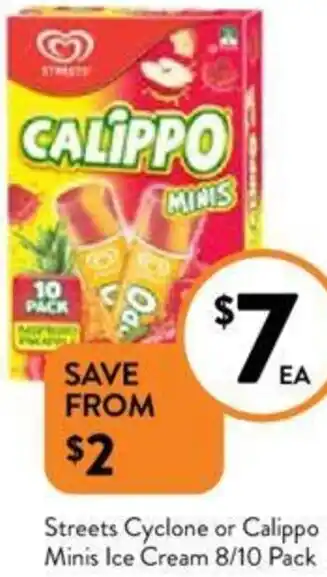 Foodworks Streets Cyclone or Calippo Minis Ice Cream 8/10 Pack offer