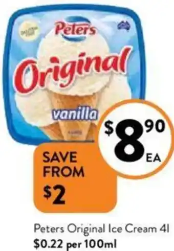 Foodworks Peters Original Ice Cream 4l offer