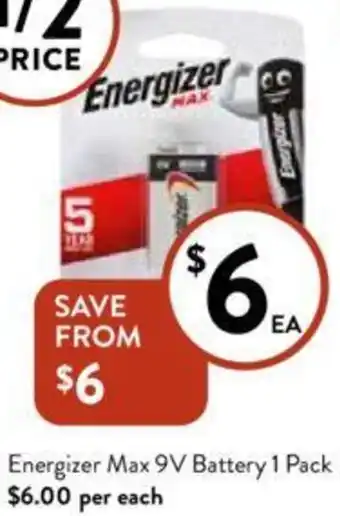 Foodworks Energizer Max 9V Battery offer