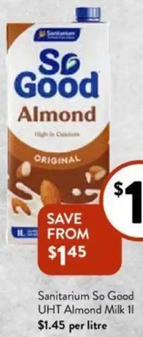 Foodworks Sanitarium So Good UHT Almond Milk 1l offer