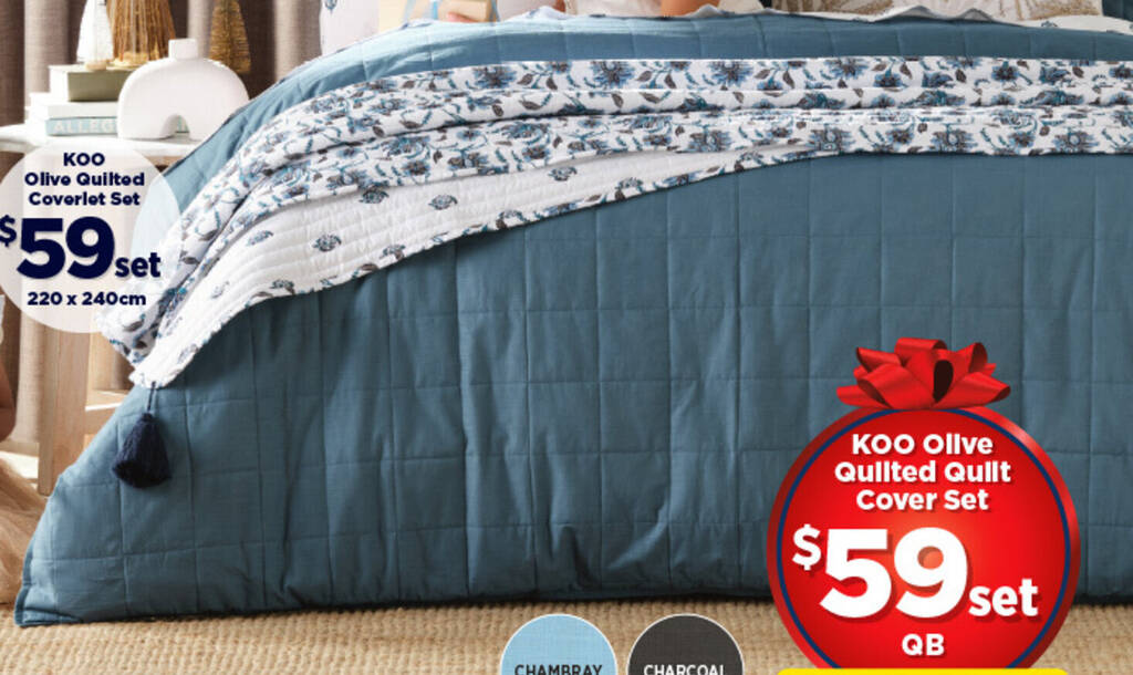 KOO Olive Quilted Quilt Cover Set offer at Spotlight