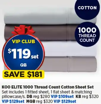 KOO ELITE 1000 Thread Count Cotton Sheet Set