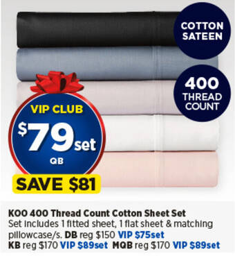 Spotlight KOO 400 Thread Count Cotton Sheet Set offer