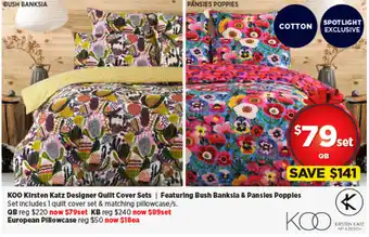 KOO Kirsten Katz Designer Quilt Cover Sets | Featuring Bush Banksla & Pansles Popples