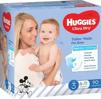 BIG W Huggies 90-pack ultra dry nappies boys size 3 (6-11kg) offer