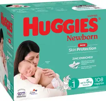 BIG W Huggies 108-pack newborn nappies size 1 (up to 5kg) offer