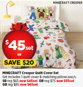Spotlight MINECRAFT Creeper Quilt Cover Set offer