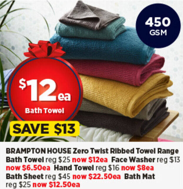 BRAMPTON HOUSE Zero Twist Ribbed Towel Range offer at Spotlight