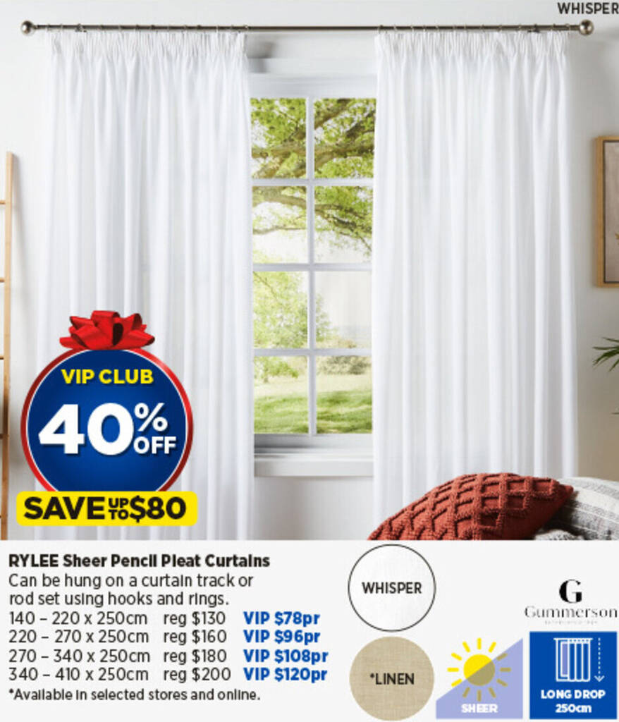 RYLEE Sheer Pencil Pleat Curtains offer at Spotlight