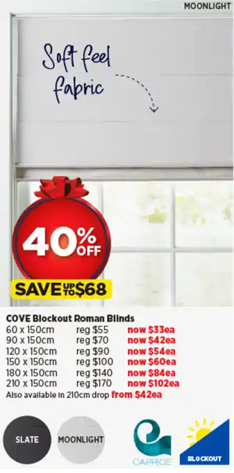 Spotlight COVE Blockout Roman Blinds offer