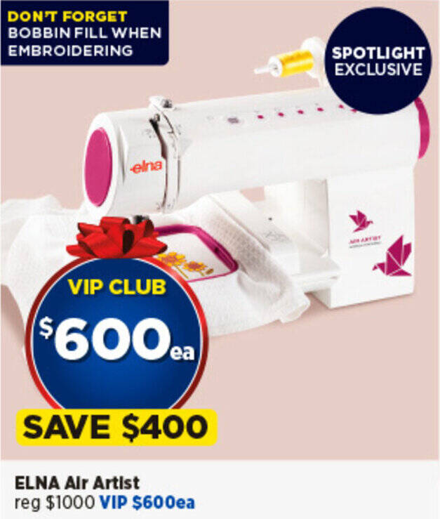 ELNA Air Artist offer at Spotlight