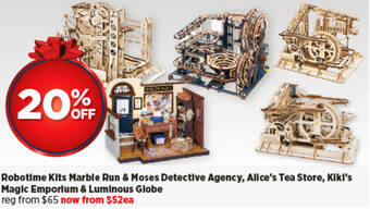 Spotlight Robotime Kits Marble Run & Moses Detective Agency, Allce's Tea Store, Kiki's Magic Emporium & Luminous Globe offer