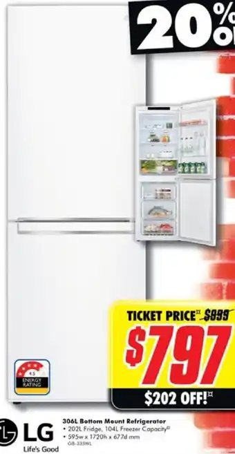 The Good Guys 306L Bottom Mount Refrigerator offer