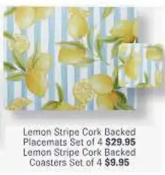Lemon Stripe Cork Backed Placemats Set of 4