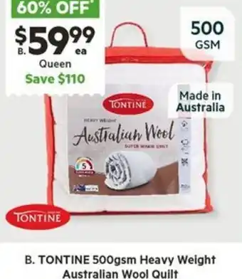 Harris Scarfe TONTINE 500gsm Heavy Weight Australian Wool Quilt offer
